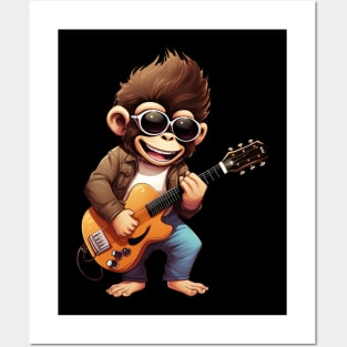 Monkey Playing Guitar Chimpanzee Guitar Posters and Art